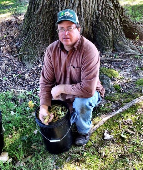 Scott with a bucket of Red Oak Acorns